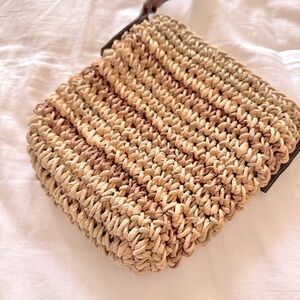 BOHO Natural Tan Straw Raffia & Brown Leather Crossbody Bag Summer Purse